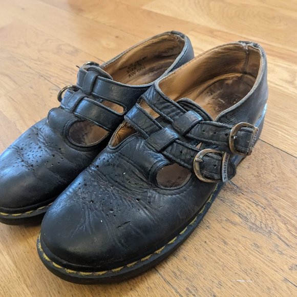 Vintage Dr Martens 90s Mary Janes Club Sole Black Buckle Made in England 8065 - Picture 2 of 4